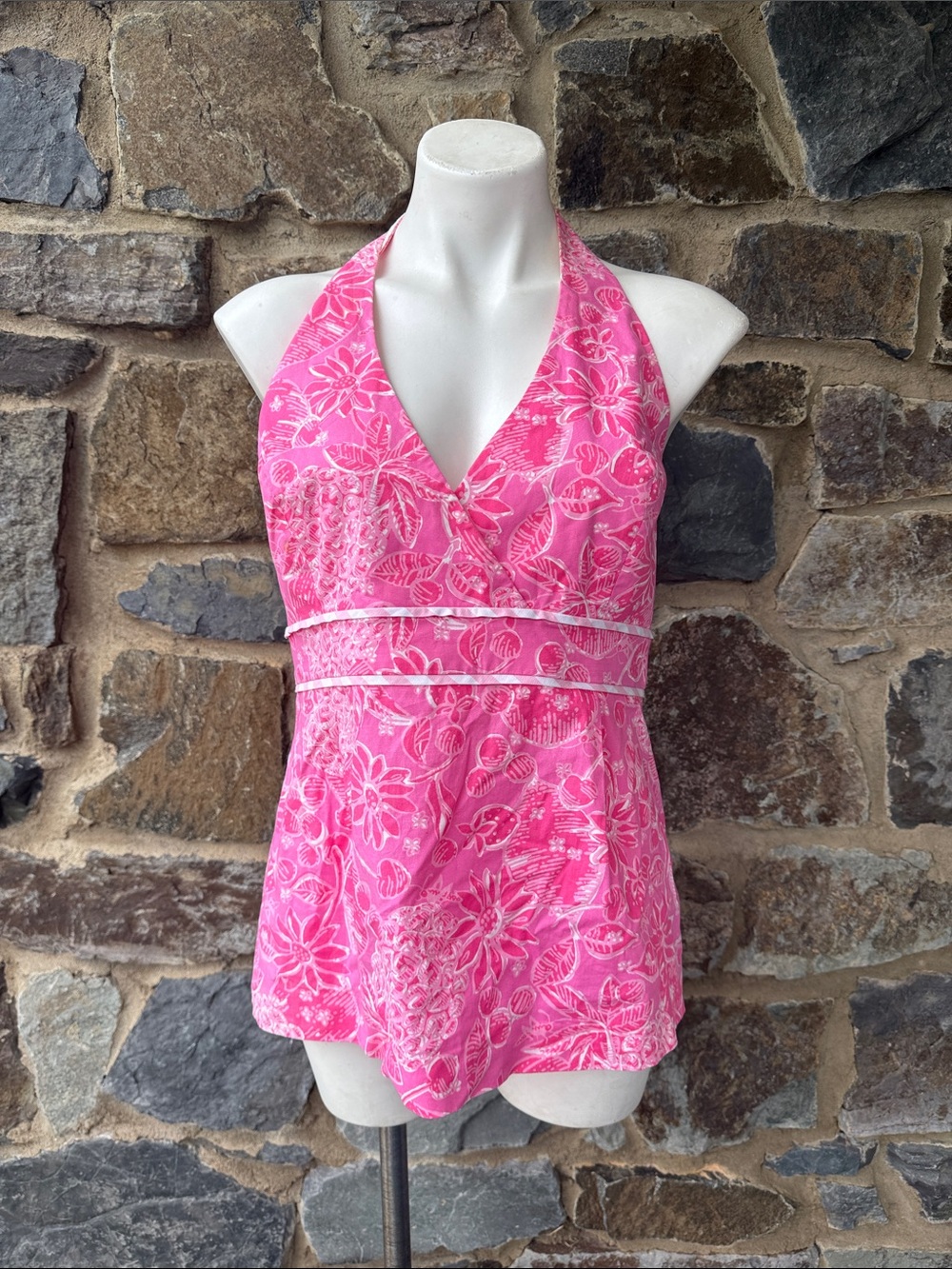 Lilly Pulitzer Willa Halter Top in Pink Nina Pina Print Size 12